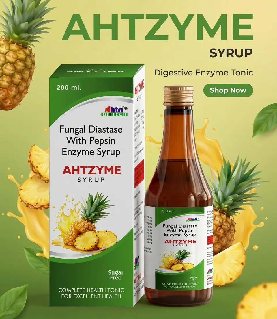 AHTZYME Digestive Enzyme Syrup Fungal Diastase Pepsin Sugar Free - Digestion Medicine for Gas Bloating Indigestion