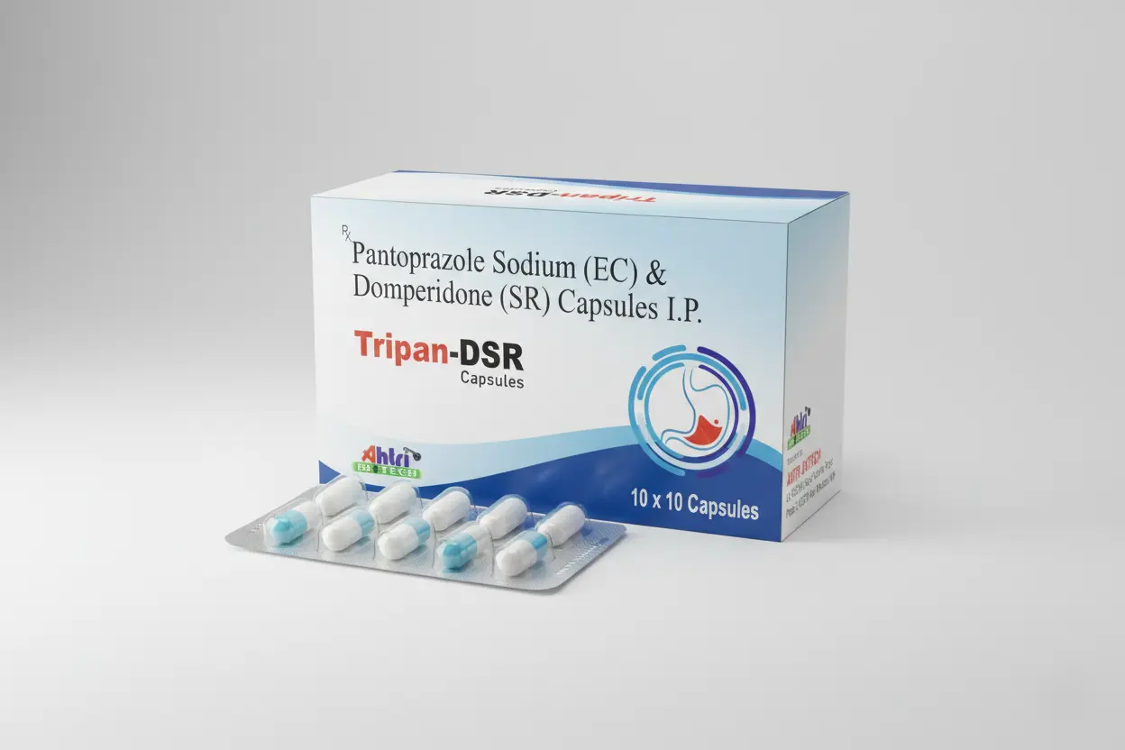 TRIPAN-DSR Capsules Pantoprazole Domperidone SR - Acidity GERD Acid Reflux Heartburn Medicine
